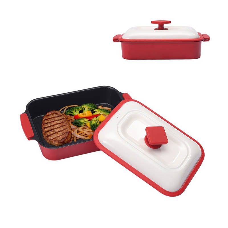 Large Capacity Non-Stick Microwave Grill Pan with Lid for Heating and Cooking