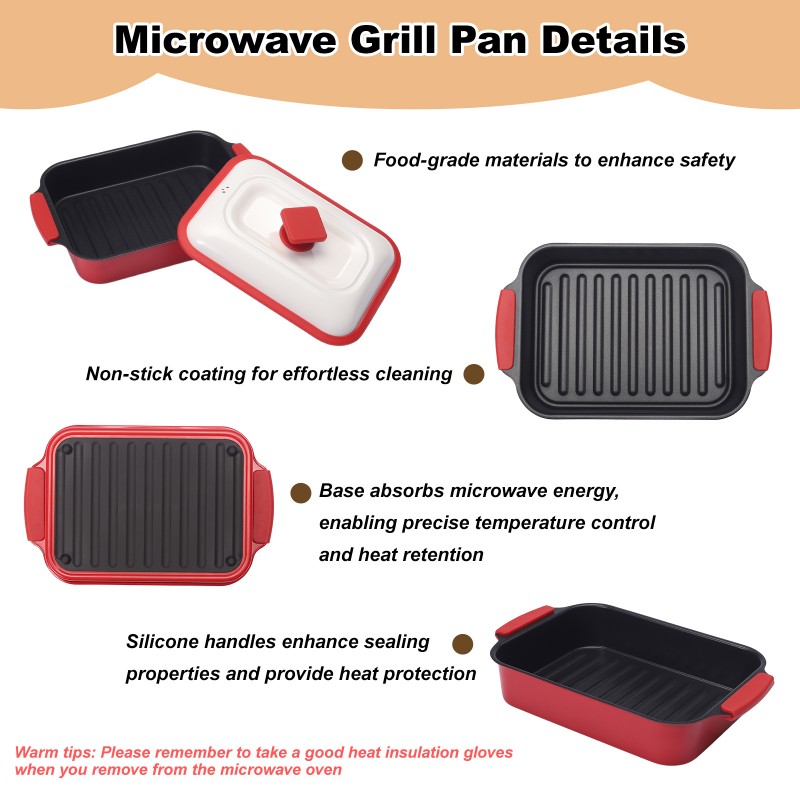 HeMaSe Non-Stick Microwave Grill Multi-Pot Disassembled View - Two Separate Grill Pans with Heat-Conducting Polymer Base